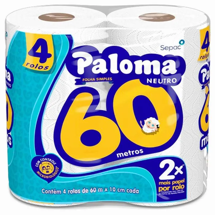 Papel higiênico 60m neutro Paloma c/4