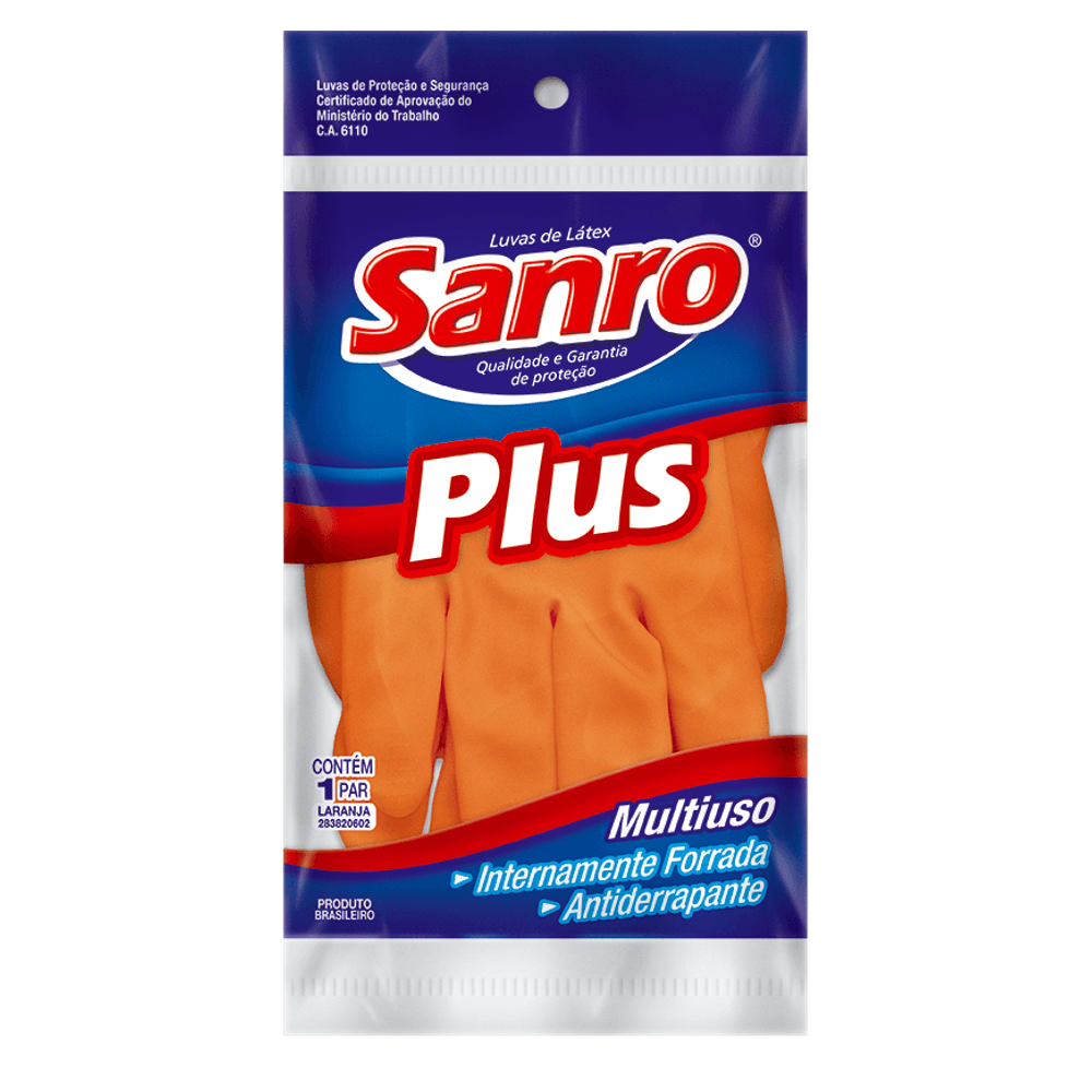 Luva de látex Sanro Plus laranja